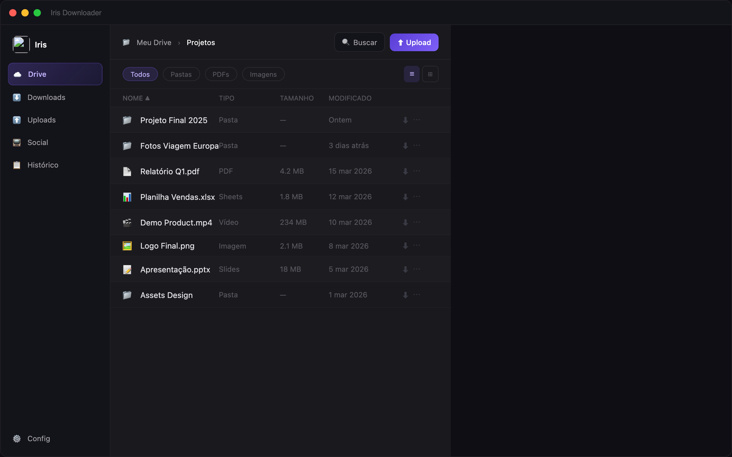Iris Downloader — Arquivos